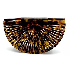 New Acrylic Leopard Print Open Weave Clutch (Never Worn)